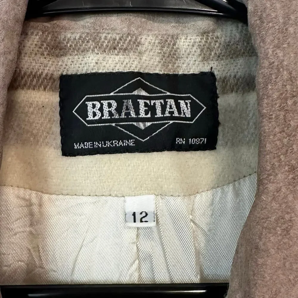 Braetan VTG 90s Aztec Southwestern Print Neutral Button Coat Wool Blend‎ Size 12